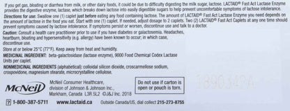 Lactaid Fast Acting Caplets - Lactose Enzyme Break Down - Gas, Bloating or Diarrhea - Milk & Dairy - 40 Caplets Per Package 🍁 All In One Marketplace Canada