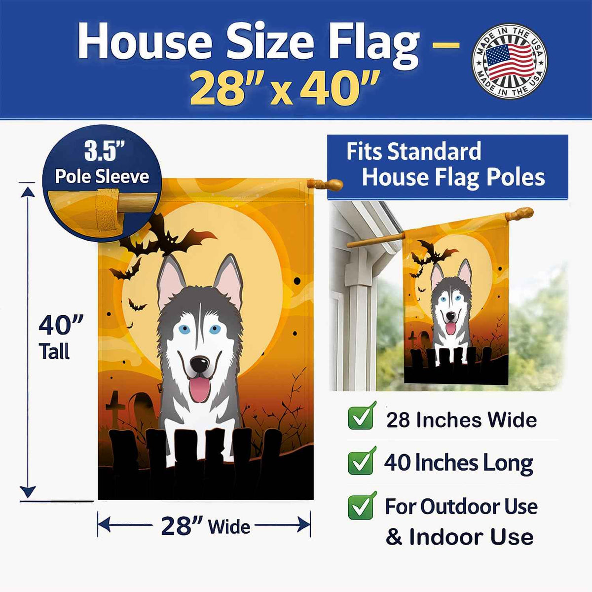 Caroline's Treasures BB1776CHF Halloween Alaskan Malamute Canvas House Size Flag, Multicolor, Large