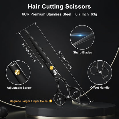 CIICII Hair Cutting Scissors Shears Kit, Professional Barber Haircut Scissors Set (6.7 Inch Hair Beard Hairdressing Trimming Haircutting Thinning Shears) for Men Women Hairdresser Home Salon (Black) 🍁 All In One Marketplace Canada