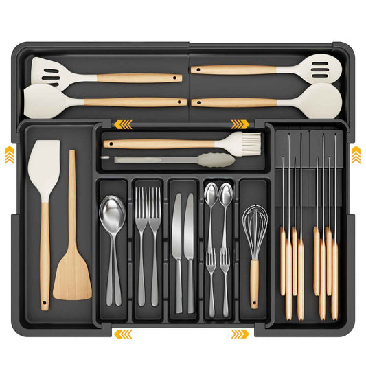 Ceecysaa Cutlery Organizer with 2 Removable Knife Blocks, Expandable Utensil Tray,Adjustable Cutlery Tray Drawer Organizer for Spoons, Knives, Kitchen Organizers and Storage,ABS,Black(6-9 Slots) 🍁 All In One Marketplace Canada