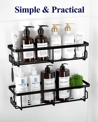 Kitsure Shower Caddy - 2 Pack Rustproof Stainless Steel Shower Organizer, No-Drill & Quick-Dry Shelves with Large Capacity, Durable Rack with 4 Hooks, Large, Black 🍁 All In One Marketplace Canada