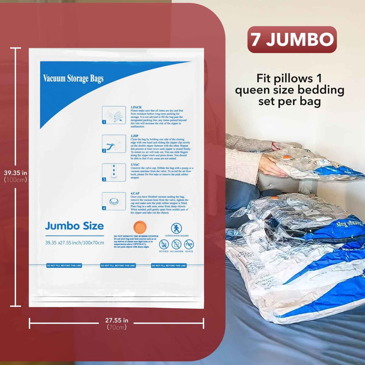 Vacuum Storage Bags 7 Jumbo, Space Saver Sealer Bags,Plastic Packaging Bags,Compression Bags for Clothes, Pillows, Comforters, Blankets, Bedding 🍁 All In One Marketplace Canada