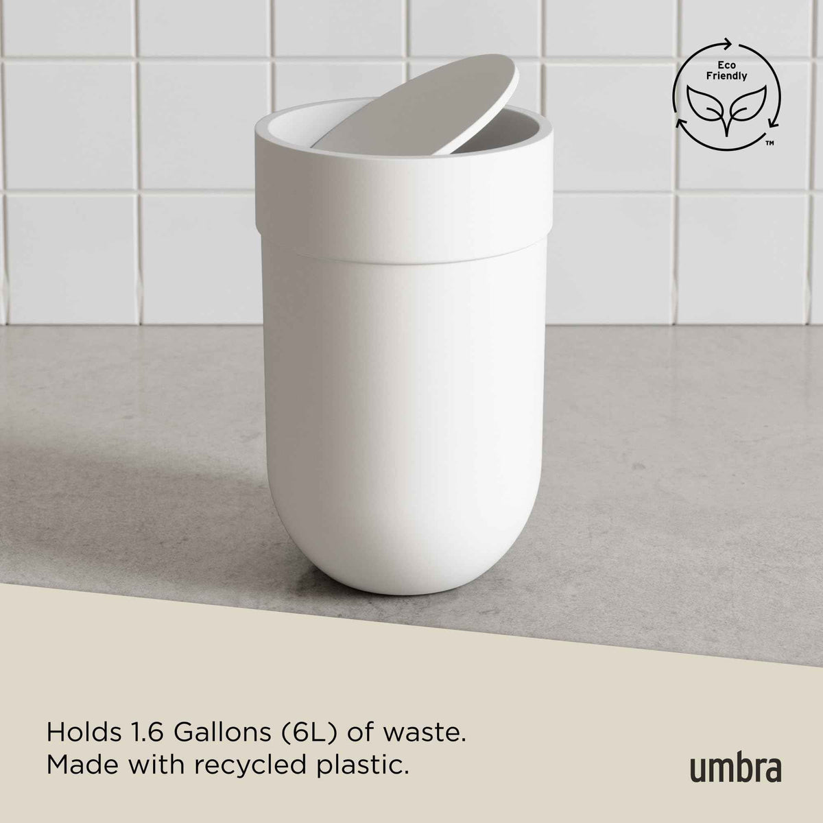 Umbra Touch Trash Can, Small 1.6-Gallon Garbage Bin with Swing Lid, Waste Basket for Bathroom or Office, White 🍁 All In One Marketplace Canada