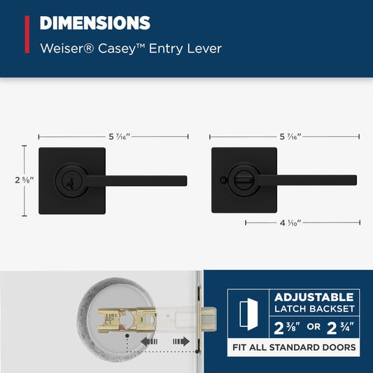 Weiser Casey Matte Black Front Door Handle with Lock, Reversible Square Exterior/Interior Door Handles with Lock, Keyed Entry Door Lever for Front Door, Bedroom, Bathroom & Office, Modern Home Decor 🍁 All In One Marketplace Canada