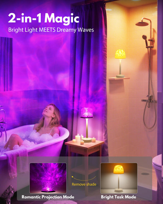 Relaxing Shower Lamp - Waterproof Bathroom Light with 16 Color Ocean Wave Projector, 6000mAh Rechargeable Shower Light with Remote & Touch Control, Cordless Lamp for Bathroom Shower Bathtub 🍁 All In One Marketplace Canada