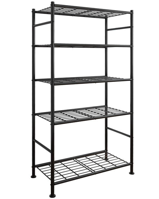 Sakugi 5 Tier Shelf - Heavy Duty Metal Storage Shelves with Adjustable Leveling Feet, Large Capacity Shelving Unit with Multiple Hooks for Kitchen, Pantry, Office (84 x 32 x 183 cm, Black) 🍁 All In One Marketplace Canada