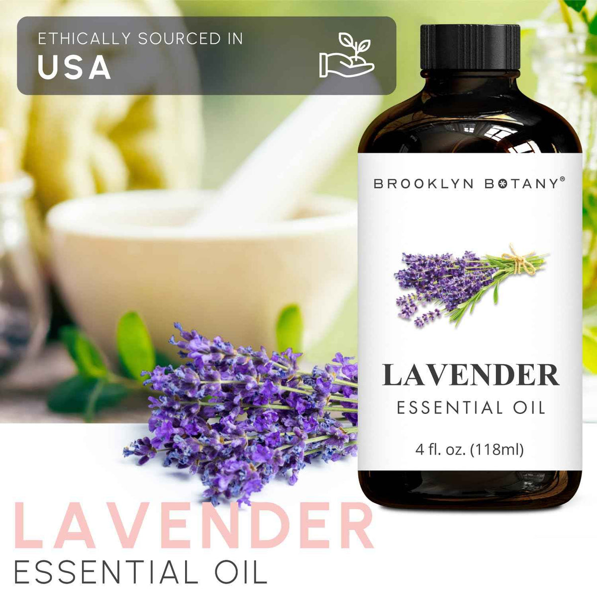 Brooklyn Botany Lavender Essential Oil - Huge 118 ml - with Glass Dropper - for Aromatherapy and Diffuser 🍁 All In One Marketplace Canada