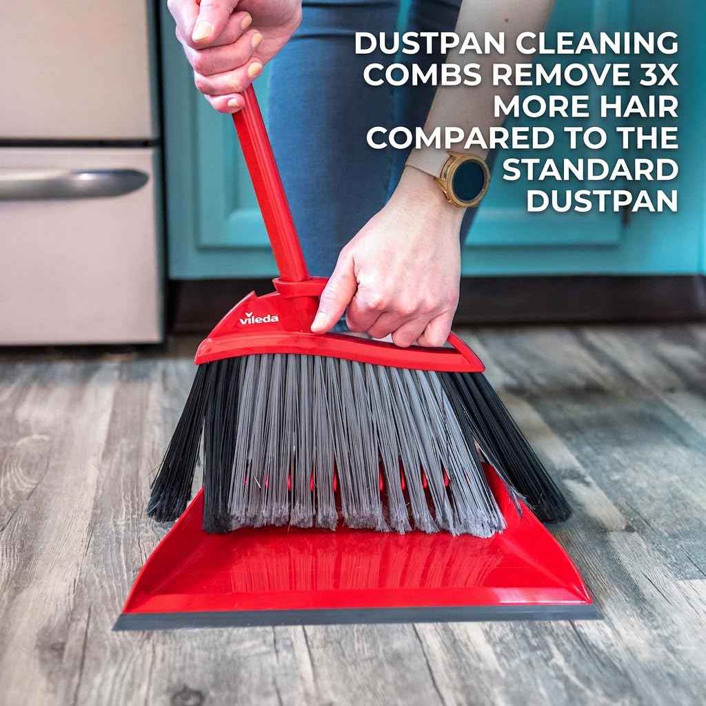 Vileda Pet Pro Broom with Step-On Dustpan and 3-Piece Handle | Remove 99% Dust and Dirt in One Sweep 🍁 All In One Marketplace Canada