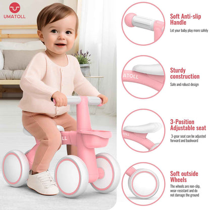 Umatoll Baby Balance Bike Toys for 1 Year Old Girls Gifts, Adjustable Seat Baby Walker, First Birthday Gifts, 12-24 Months Toddler Ride on Toys with Removable Basket, Pink 🍁 All In One Marketplace Canada
