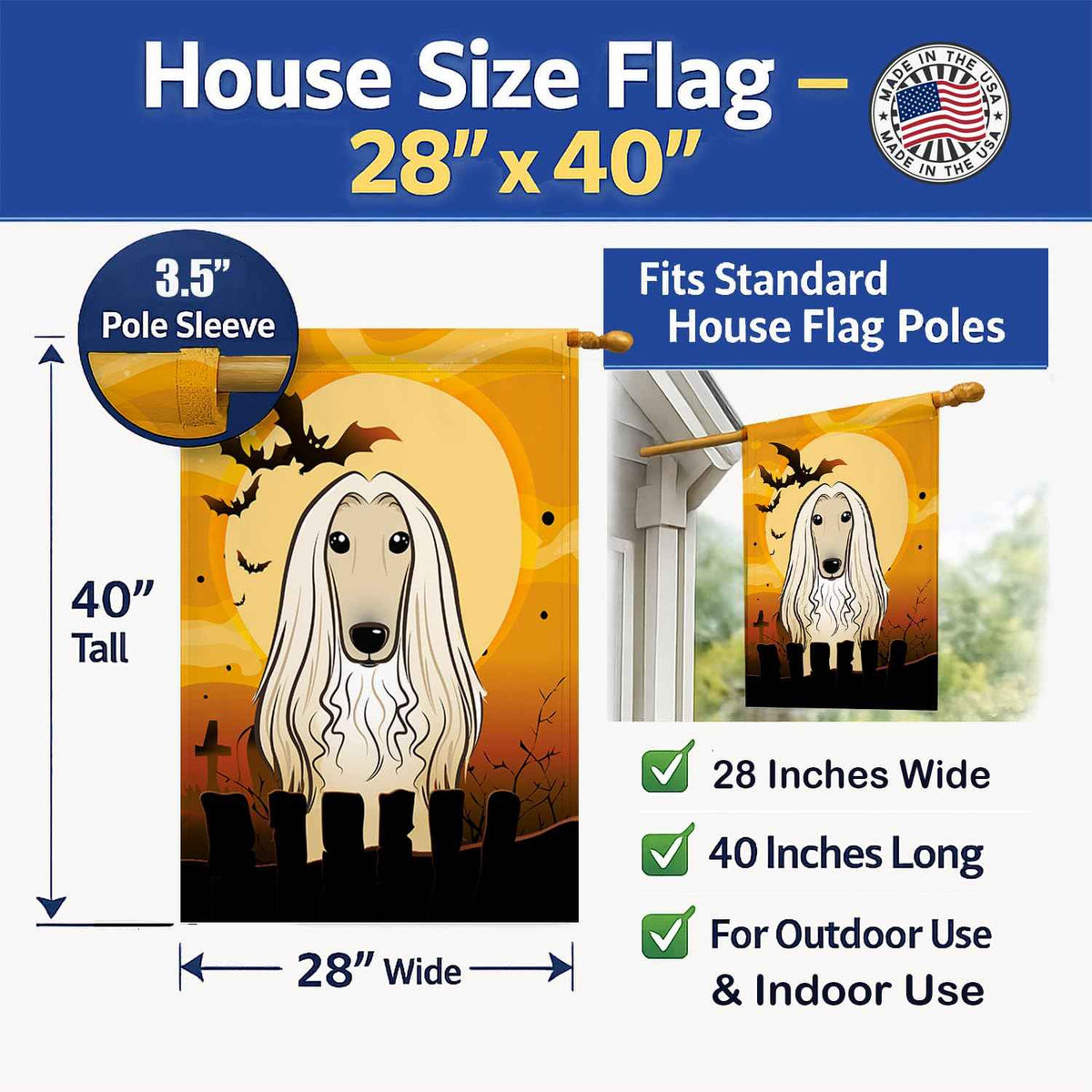 Caroline's Treasures BB1802CHF Halloween Afghan Hound Canvas House Size Flag, Multicolor, Large