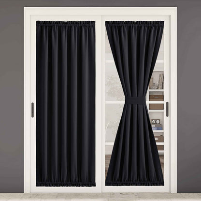 NICETOWN Blackout Window Door Curtains, Room Darkening Halloween Curtains for French Door/Glass Door, Rod Pocket Functional Thermal Insulated Doorway Curtains, 54 x 80 Inches, Black, 1 PC