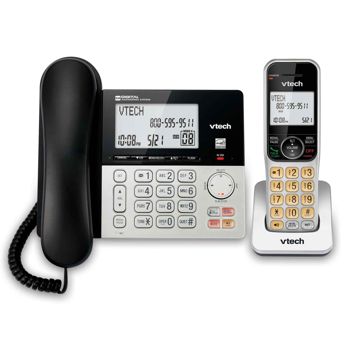 VTech DECT 6.0 1-Handset Corded/Cordless Phone for Home with Answering Machine, Call Blocking, Caller ID, Large Backlit Display, Duplex Speakerphone, Intercom, Landline Line-Power: VG208 🍁 All In One Marketplace Canada