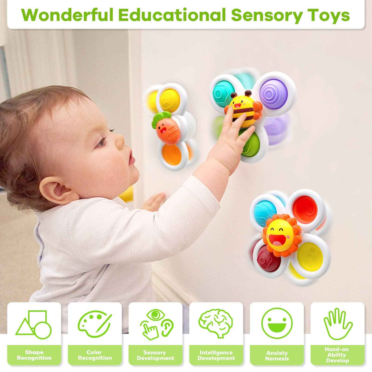 Suction Cup Spinner Toys for Baby, Baby Toys Sensory Toys Learning Toys for Toddlers 1-3, Baby Bath Toys for Babies 12-18 Months, 1 2 3 Year Old Girl Boy Gifts Idea (3 Pcs) 🍁 All In One Marketplace Canada