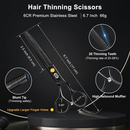 CIICII Hair Cutting Scissors Shears Kit, Professional Barber Haircut Scissors Set (6.7 Inch Hair Beard Hairdressing Trimming Haircutting Thinning Shears) for Men Women Hairdresser Home Salon (Black) 🍁 All In One Marketplace Canada