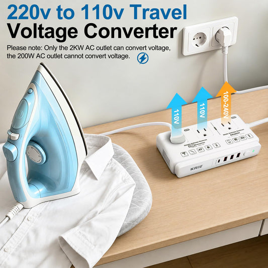 220v to 110v Travel Voltage Converter: International Universal Voltage Converter US to Europe Power Strip Plug Transformer - 2000W Electric Hair Dryer Step Down Outlet Converters for European UK EU 🍁 All In One Marketplace Canada