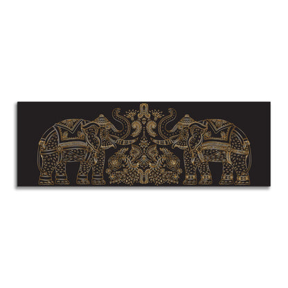 Lucky Trunk Up Elephants- Wildlife Canvas-Gold varnish