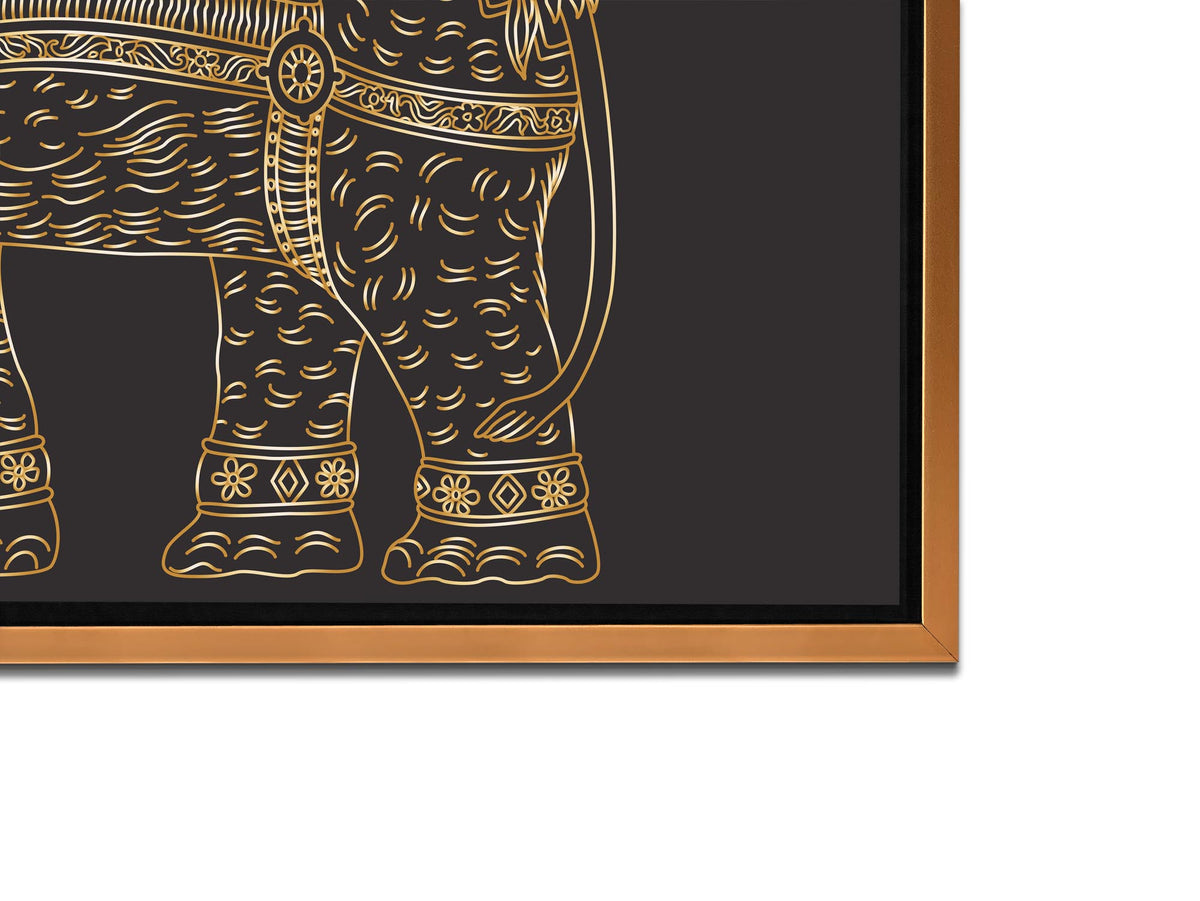 Lucky Trunk Up Elephants- Wildlife Canvas-Gold varnish