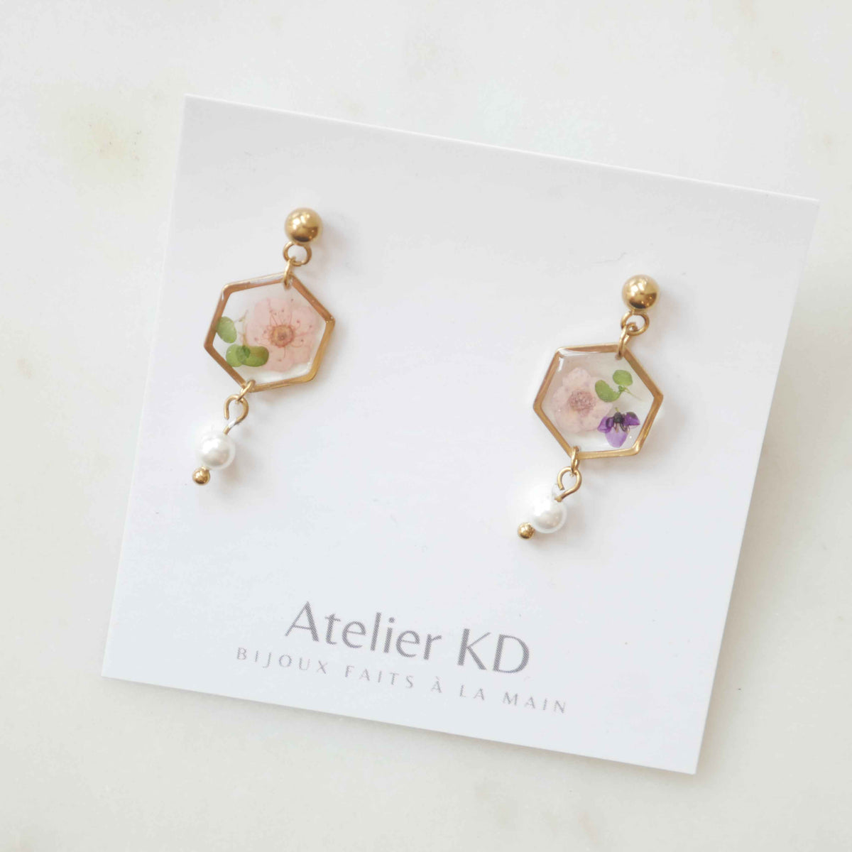 Boucles d’oreilles Chloé rose - Hexa (petit)