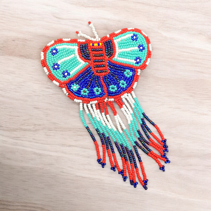 Butterfly Beaded Barrettes with Fringes Turquoise & Blue