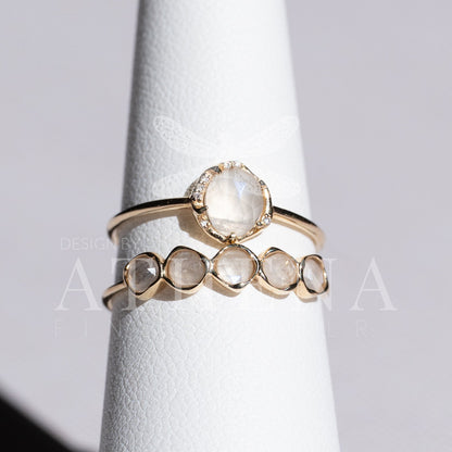 Moonstone Band Ring in 14K Yellow Gold