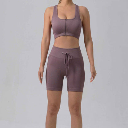 Running Training Padded Bra & Yoga Outfit Set – Quick-Dry Ribbed Activewear for Women