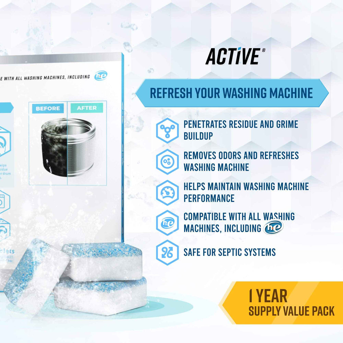 Washing Machine Cleaner Descaler 24 Pack - Deep Cleaning Tablets For HE Front Loader & Top Load Washer, Septic Safe Eco-Friendly Deodorizer, Clean Inside Drum and Laundry Tub Seal - 12 Month Supply 🍁 All In One Marketplace Canada
