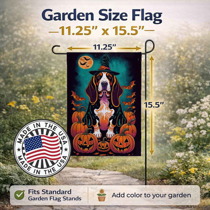 Caroline's Treasures Basset Hound Witchy Halloween Garden Flag