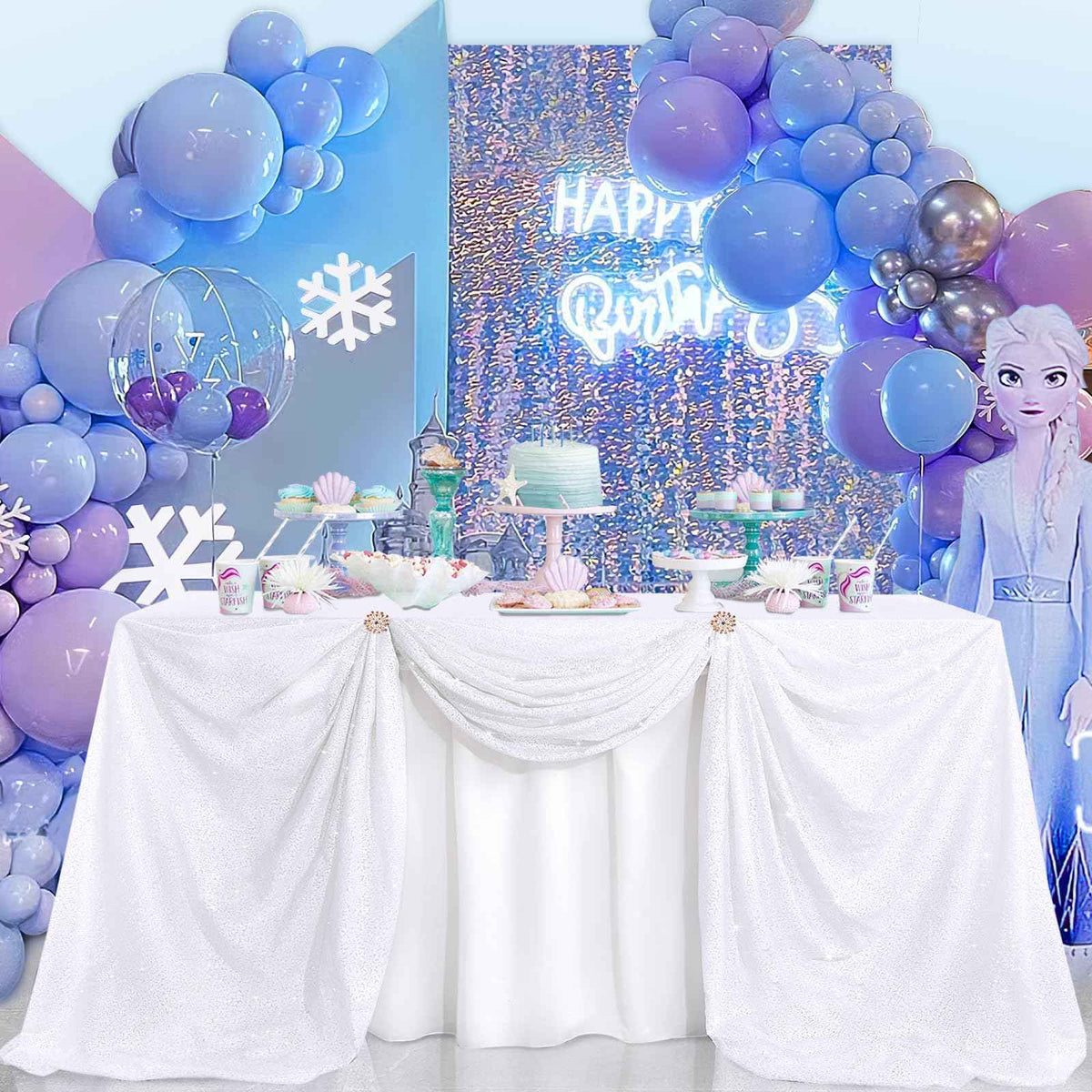 B-COOL Sequin Tablecloth White Wedding Table Decoration 90x90 Inch Sequin