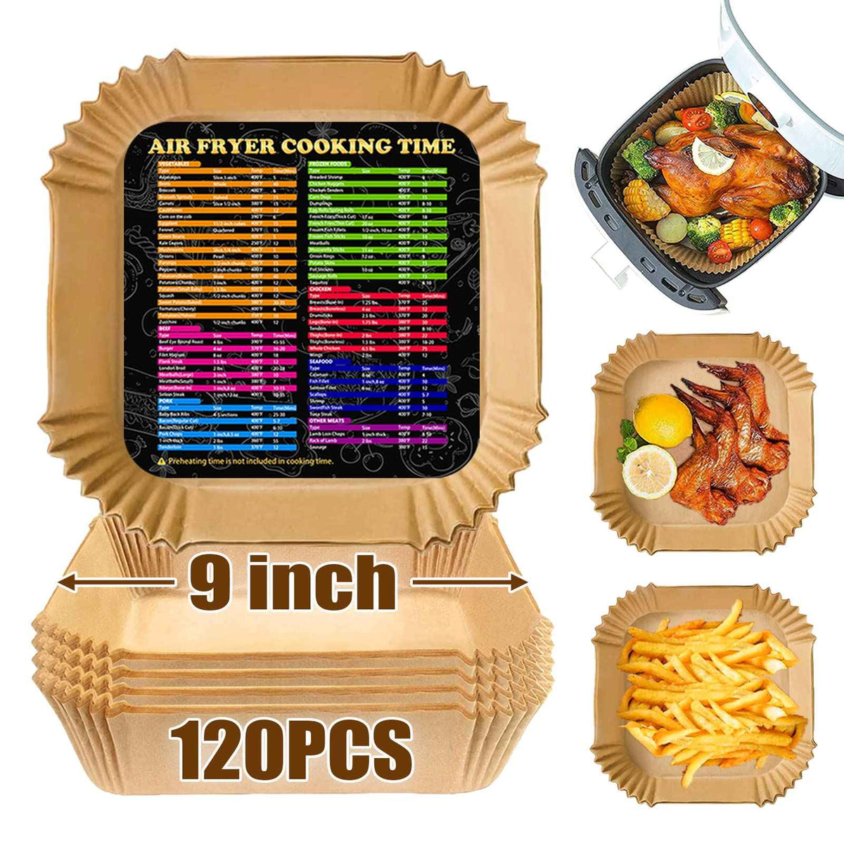 Air Fryer Liners, Airfryer Liners Disposable Square 9 Inch for 5-8QT Basket, Parchment Paper for Air Fryer Non-Stick Air Fryer Paper, Food Grade Air Fryer Parchment Paper Liners for Roasting Microwave 🍁 All In One Marketplace Canada