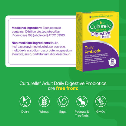 Culturelle Daily Digestive Health Daily Probiotic for Men and Women | With 100% Naturally Sourced Lactobacillus GG Strain †††††† | Pharmacist Recommended ††††† | Gluten Free and Vegan | 30 Count Capsules 🍁 All In One Marketplace Canada