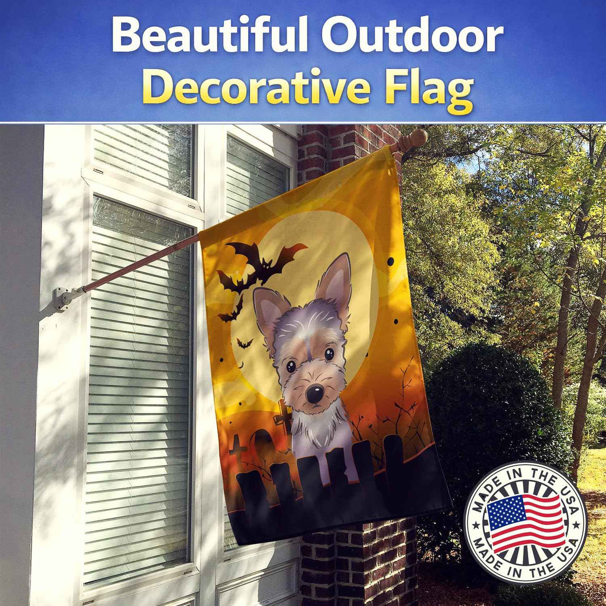 Caroline's Treasures BB1790CHF Halloween Yorkie Puppy Canvas House Size Flag, Multicolor, Large
