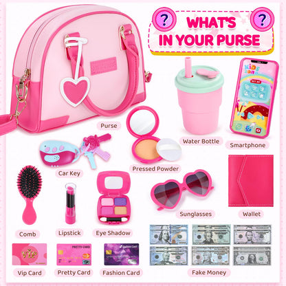 INNOCHEER Little Girls Purse, Kids Toy Purse with Pretend Makeup, Play Purse for Little Girls, Pretend Play Toddler Purse, Birthday Christmas Princess Gifts Toys for Girls 3 4 5 6 7 8 Year Old 🍁 All In One Marketplace Canada