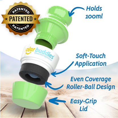 Solar Buddies Sunscreen Applicator - Single Full Green - Refillable Roll on Sponge Sunscreen, Suncream & Lotion Applicator For Kids, Adults & Families - Holds 3.4fl oz, Perfect Size for Travel 🍁 All In One Marketplace Canada