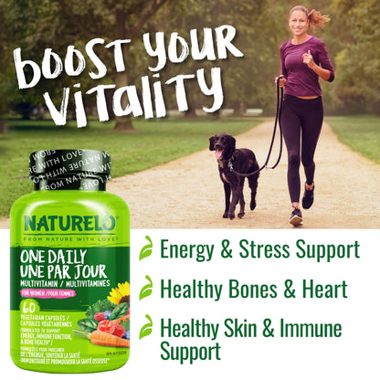 NATURELO One Daily Multivitamin for Women w/Vitamin B12, 60 Ct, Energy Support, Whole Food Daily Women Multivitamin Supplement, Nourish Hair/Skin/Nail, Non-GMO, No Soy, Gluten Free, 2 Month Supply 🍁 All In One Marketplace Canada