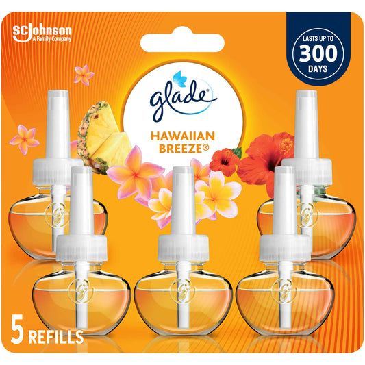 Glade PlugIns Air Freshener Oil Refill, Scented and Essential Oils for Home and Bathroom, Hawaiian Breeze, 5 Refills 🍁 All In One Marketplace Canada