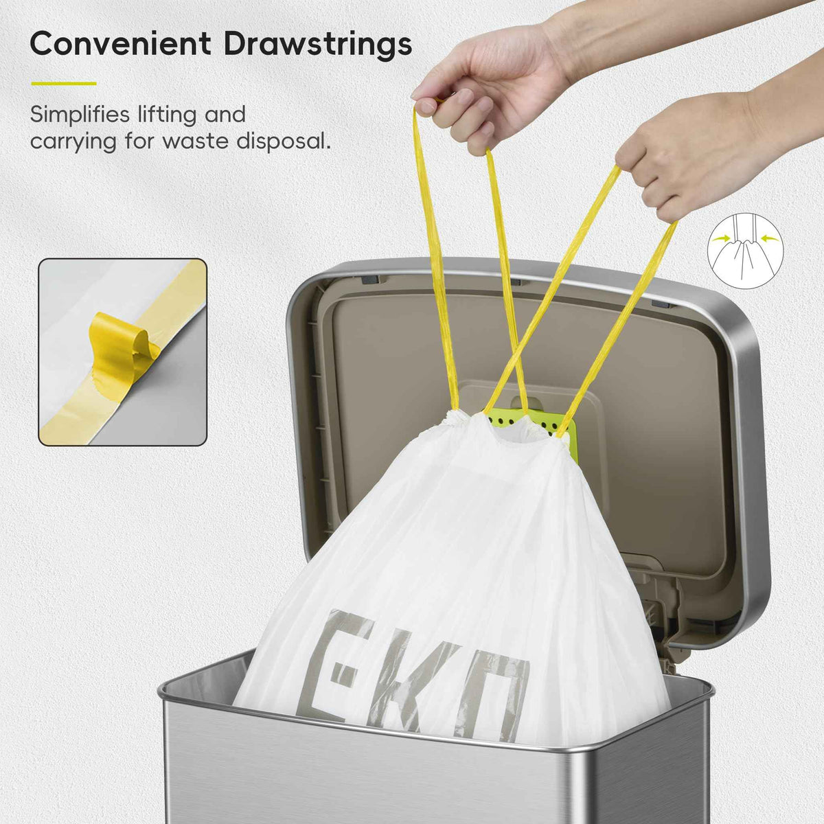 EKO Easy-Dispense Roll of 60 Count Extra-Strong Drawstring Kitchen Trash Bags - 21 Gallon Garbage Bags (79.5L) 1 Pack, Code G 🍁 All In One Marketplace Canada