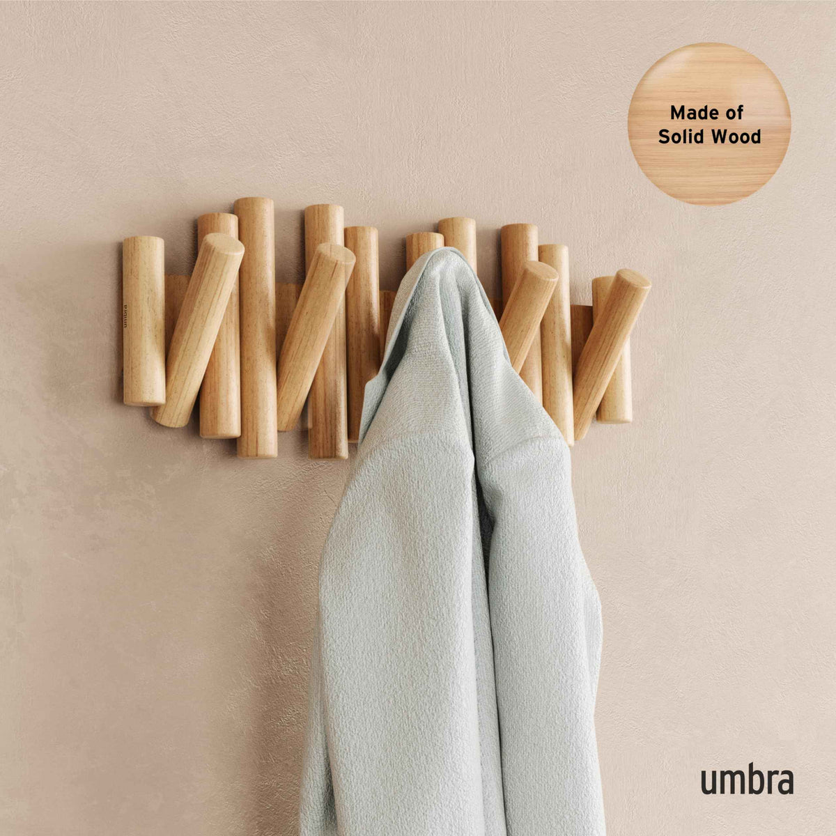 Umbra Picket Coat Rack Wall Mount – 5 Flip-Down Wood Coat Hooks, Modern & Functional Storage, Easy Install Wall Hooks, Natural 🍁 All In One Marketplace Canada