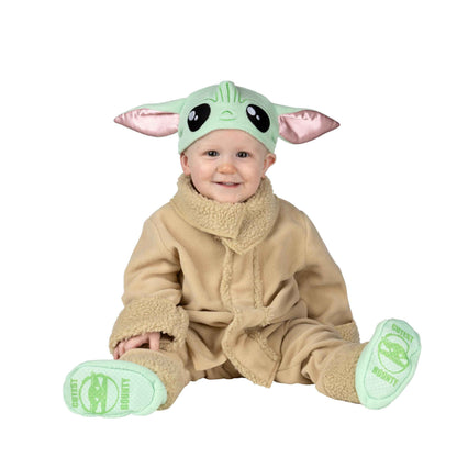 STAR WARS Grogu Official Infant Deluxe Halloween Costume - Premium Quality Minky Fabric Top and Pants with Cap and Non-Slip Grip Booties (6-12 months)