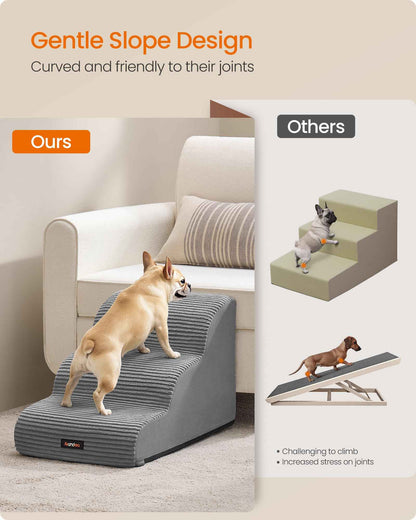 Feandrea 3-Step Dog Stairs, Dog Steps for Bed, Sofa, Waterproof Pet Stairs with Anti-Slip Designs, Gentle Slope, Removable Washable Cover, Handle, Dove Grey UPPS003G01 🍁 All In One Marketplace Canada