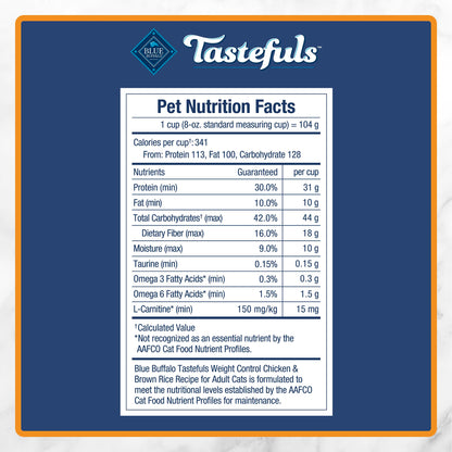 Blue Buffalo Tastefuls Chicken & Brown Rice Recipe Adult Dry Cat Food Weight Control, Real Chicken First, Deliciously Healthy Natural Cat Food, Supports Digestive Care and Coat Health, 15 lbs. 🍁 All In One Marketplace Canada