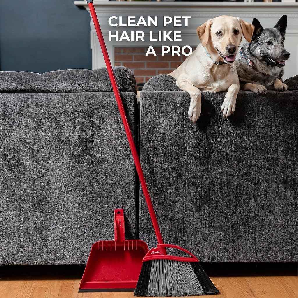 Vileda Pet Pro Broom with Step-On Dustpan and 3-Piece Handle | Remove 99% Dust and Dirt in One Sweep 🍁 All In One Marketplace Canada