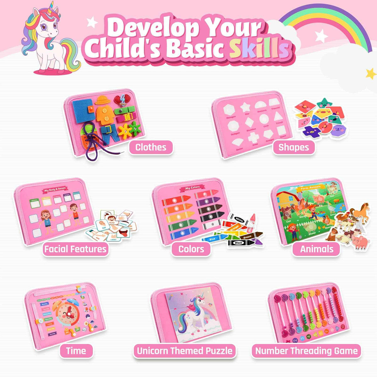 ZOOI Toddler Toys Busy Board - Montessori Toys for 1-5 Year Old Boy Girl Birthday Gifts for Kids, Sensory Toys Baby Essentials, Busy Book for Toddlers 1-5 Year Old, Airplane Activities Toys Gifts 🍁 All In One Marketplace Canada
