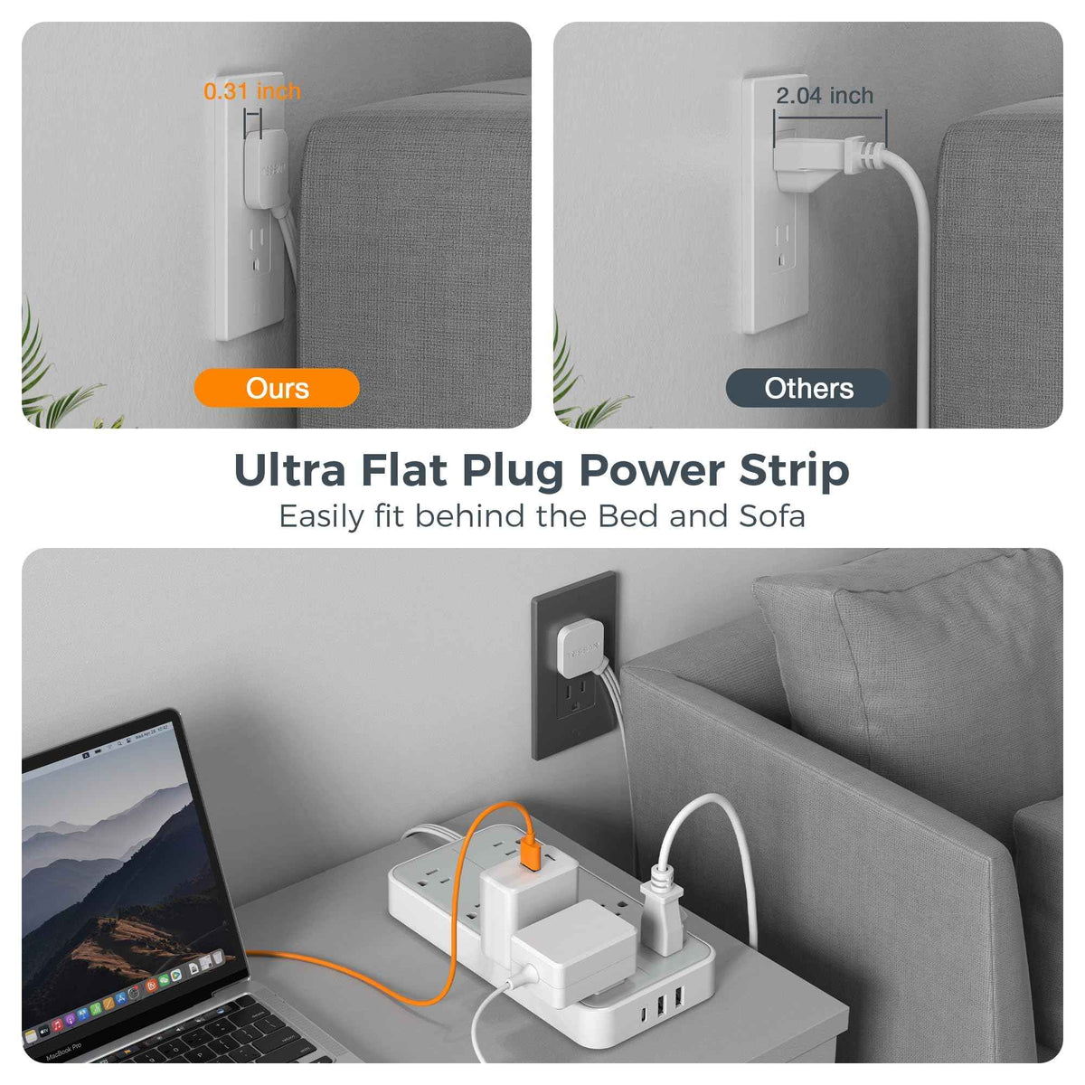 TESSAN Flat Plug Power Bars with Surge Protector 1080J, 6 Ft 🍁 All In One Marketplace Canada