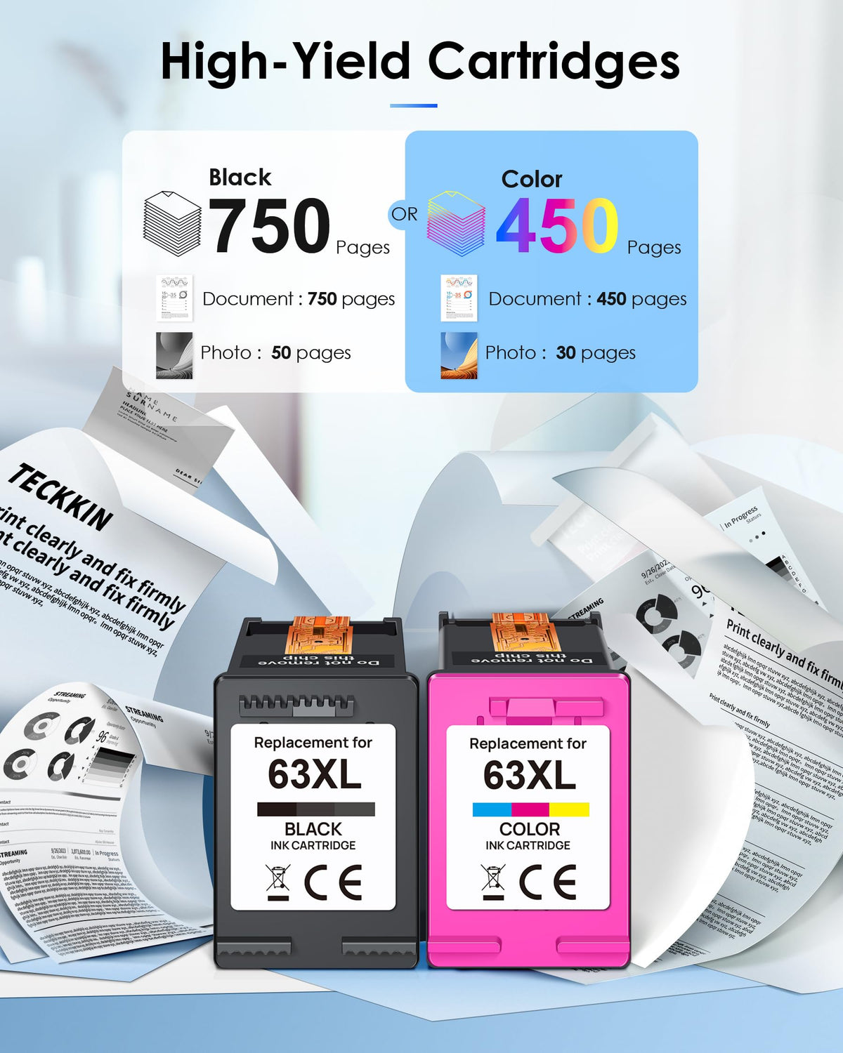 63XL Ink Cartridge Black and Colour Replacement Encre for HP 63 Ink Cartridges 63 XL Ink Cartridges Works for HP OfficeJet 3830 3833 3836 4650 5255; Envy 4516 4520 4522; DeskJet 3630 3632 (2 Pack) 🍁 All In One Marketplace Canada