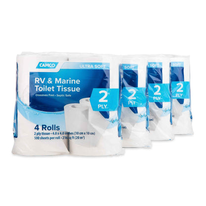 Camco Camper/RV Toilet Paper — 2-Ply — Septic Safe — Dissolves Fast — Dye & Fragrance Free — 16-Rolls (500 Sheets Per Roll) (40282) 🍁 All In One Marketplace Canada
