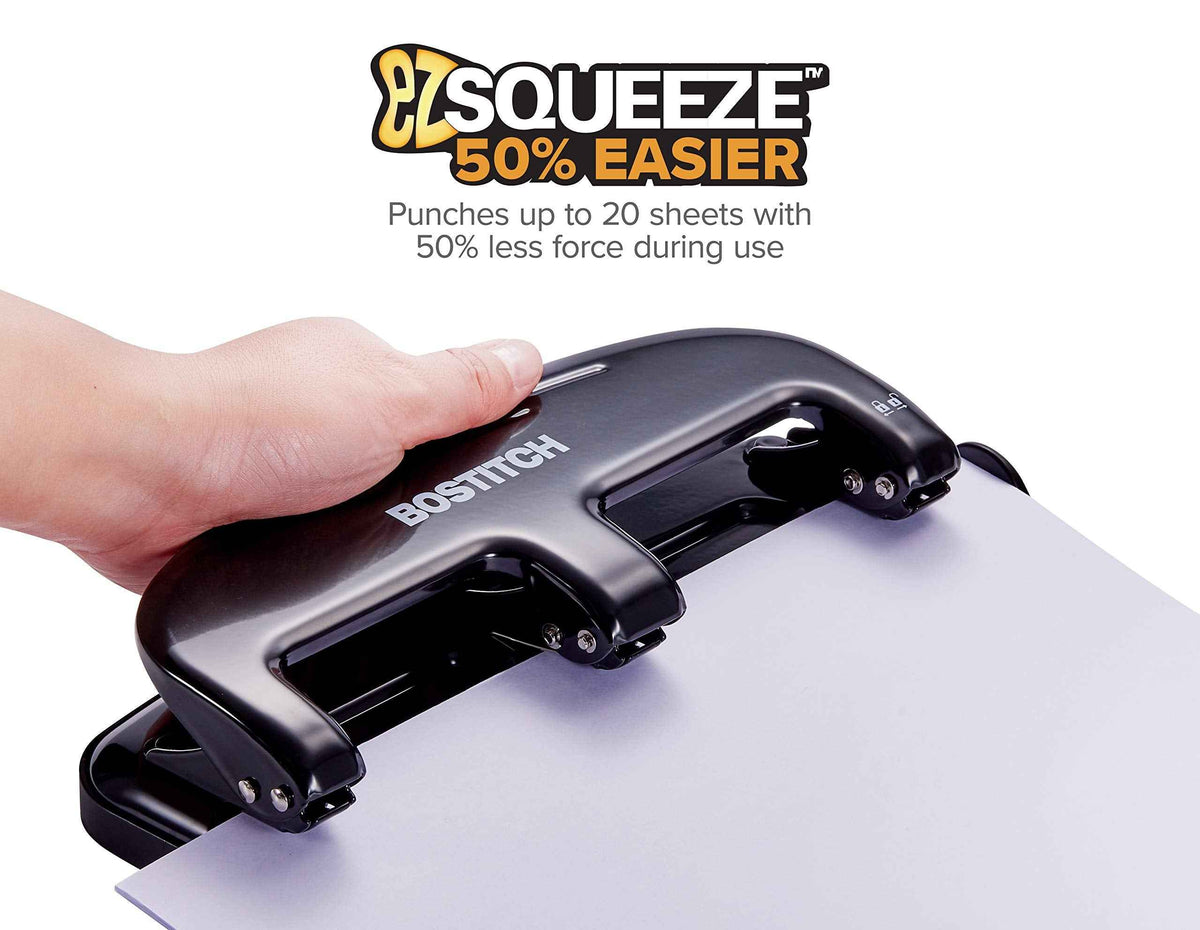 Bostitch Office EZ Squeeze 20 Sheet Standard 3 Hole Punch, Metal Construction, Silver/Black (HP20) 🍁 All In One Marketplace Canada