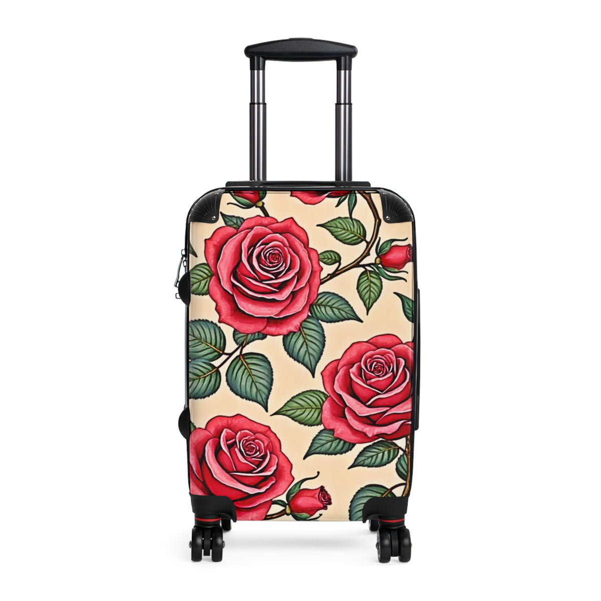 Floral Rose Suitcase – Vintage Red Roses Carry-On Travel Luggage