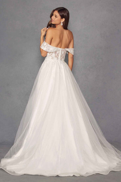 Off-Shoulder Wedding Gown with floral appliqué