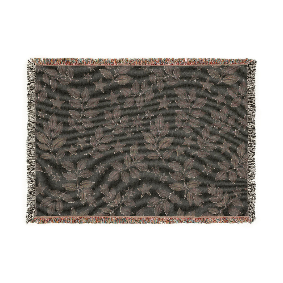Botanical Star Woven Blanket — Reversible Leaf & Star Pattern Throw