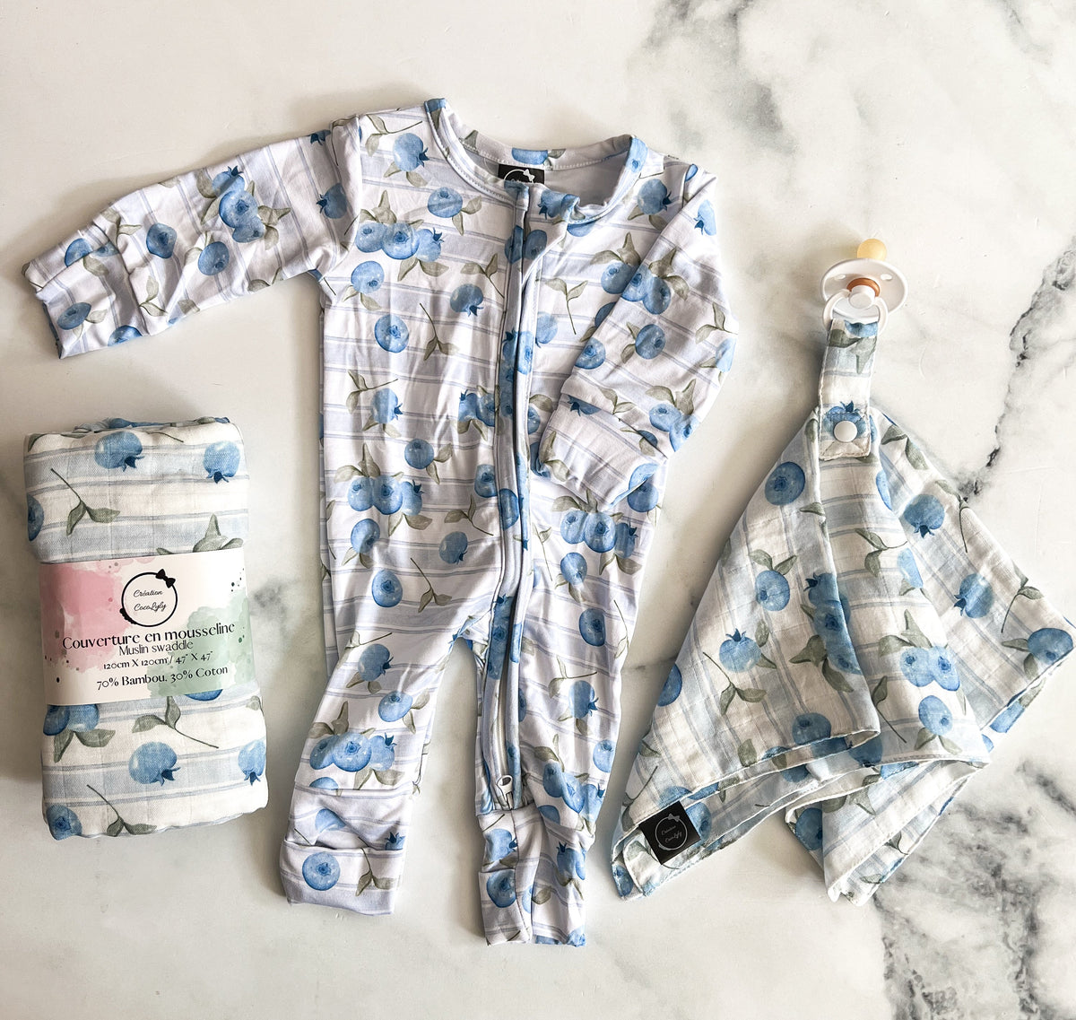Attache-suce bleuets en mousseline de bambou